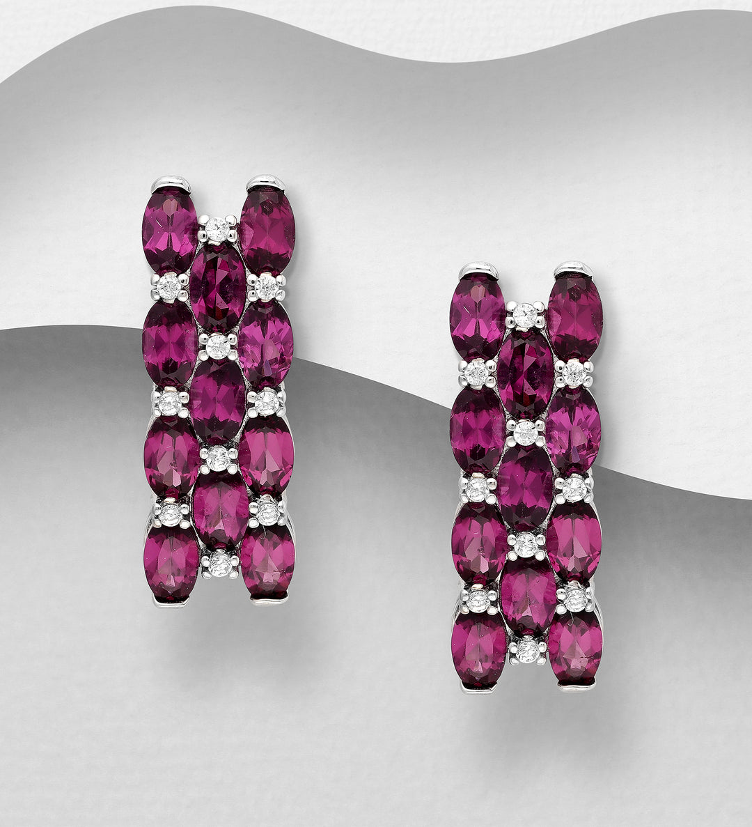 Rhodolite & Simulated Diamonds Silver Earrings