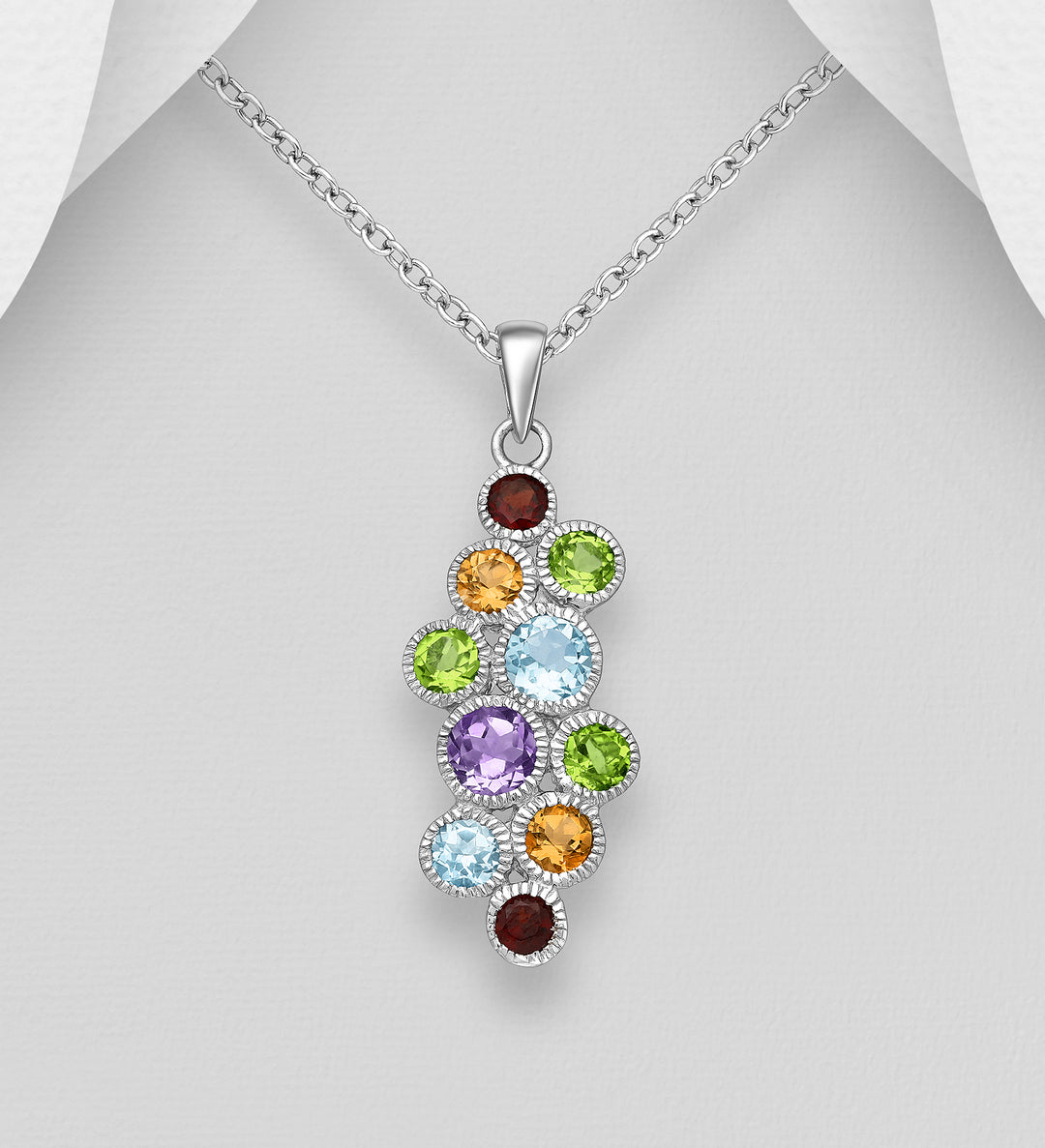Multicolored Gemstone Silver Pendant