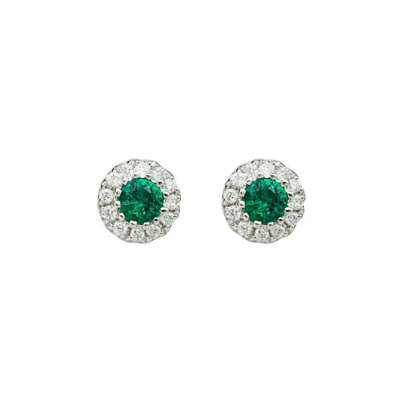 14K Gold Diamond Emerald Earrings