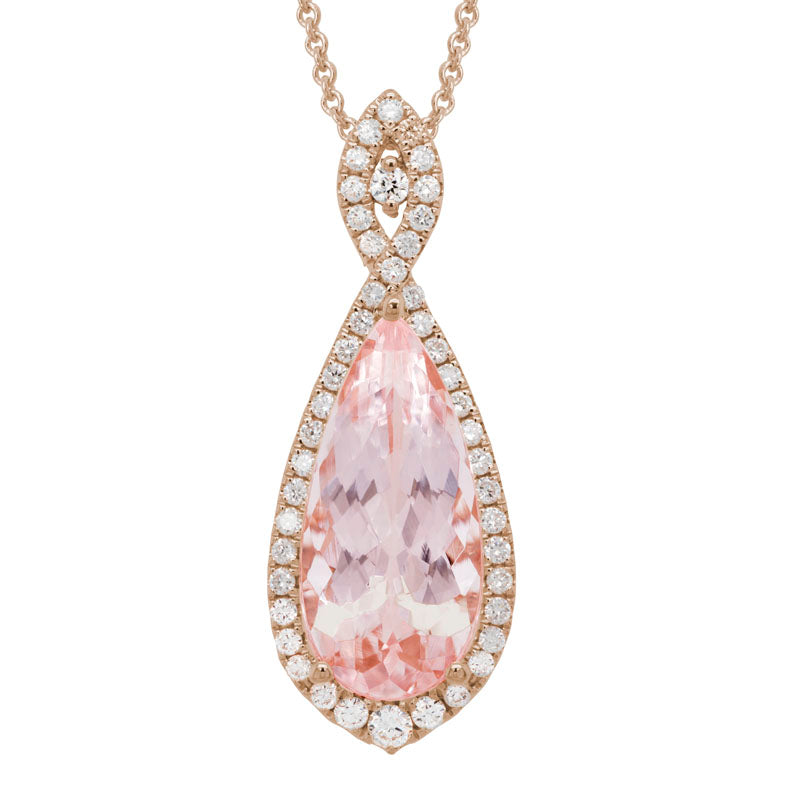 14K Gold Morganite Diamond Necklace