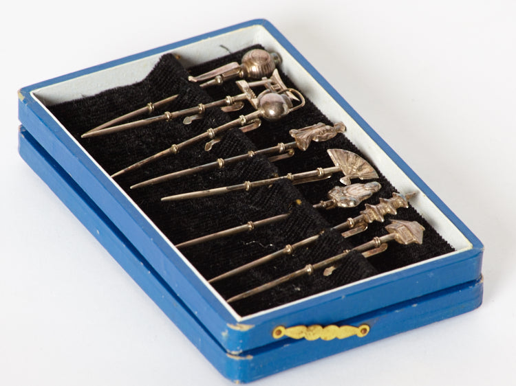Set of Eight Amazing Sterling Silver Antique Picks