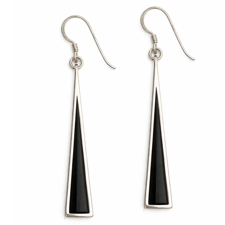 Sterling Silver Black Onyx Drop Earrings – 1.75" Elegant Geometric Dangle
