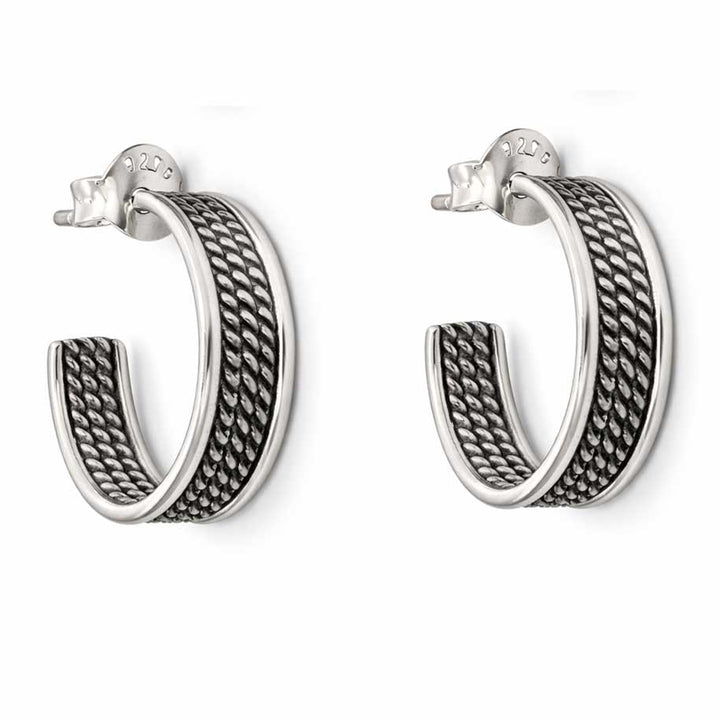 Sterling Silver Rope Hoop Earrings – 5/8 Inch Diameter Textured 925 Silver Hoops, 4 mm Wide