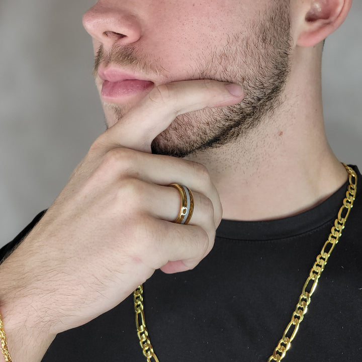 14K Gold and Tungsten Whisky Wood Deer Antler Inlay Ring