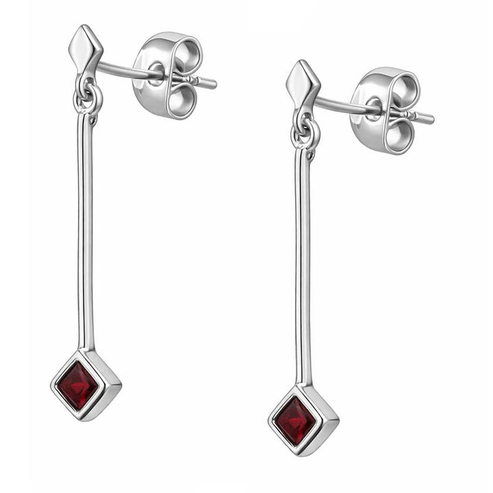 Sterling Silver Garnet Dangle Earrings .925 Silver Square Garnet Drop Earrings Geometric 1.3"