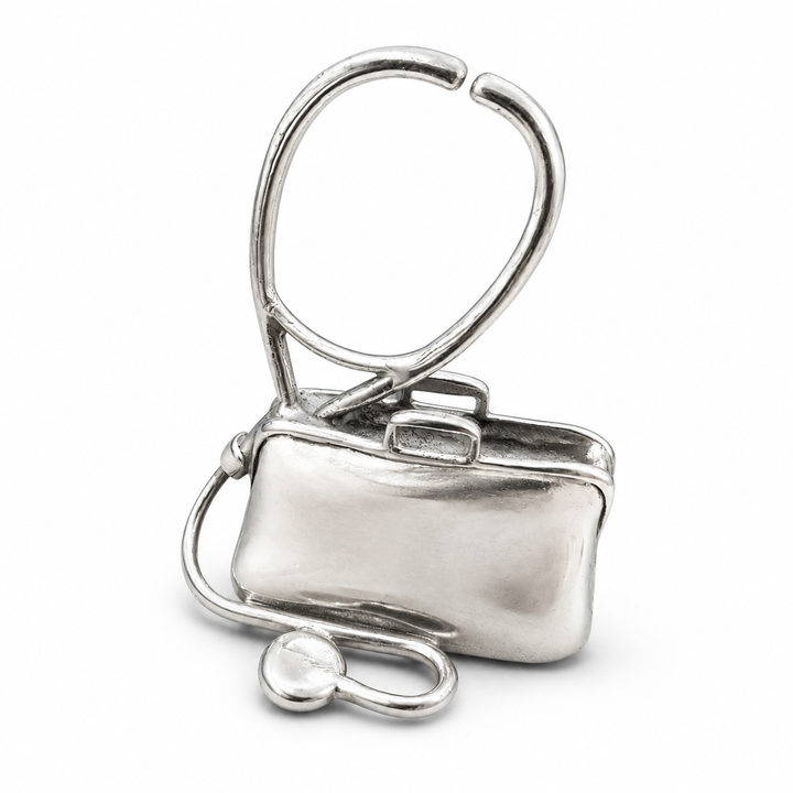 Sterling Silver Doctor’s Bag Miniature with Stethoscope – 1.70 Inch Medical-Themed Collectible