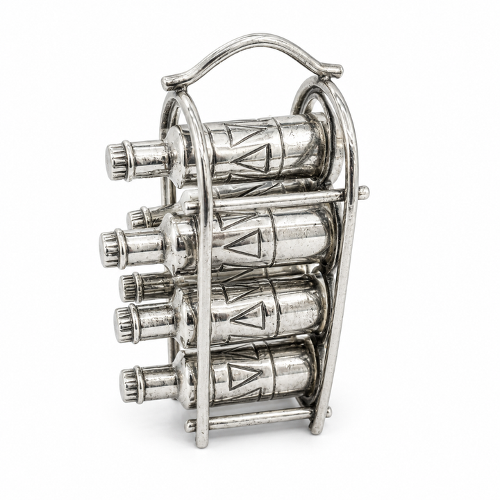 Sterling Silver Miniature Wine Rack with 7 Wine Bottles – 1.8 Inch Collectible