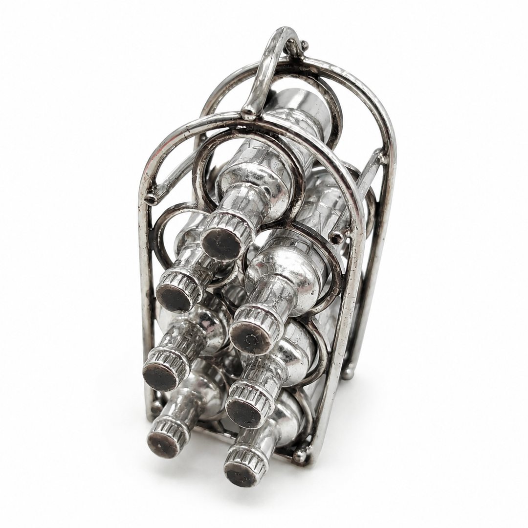 Sterling Silver Miniature Wine Rack with 7 Wine Bottles – 1.8 Inch Collectible