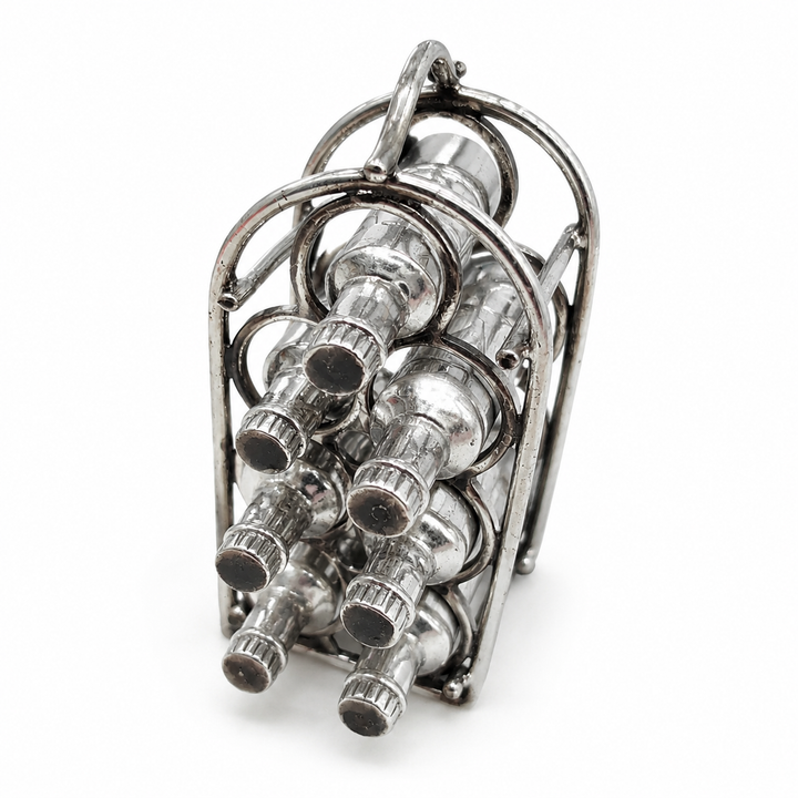 Sterling Silver Miniature Wine Rack with 7 Wine Bottles – 1.8 Inch Collectible