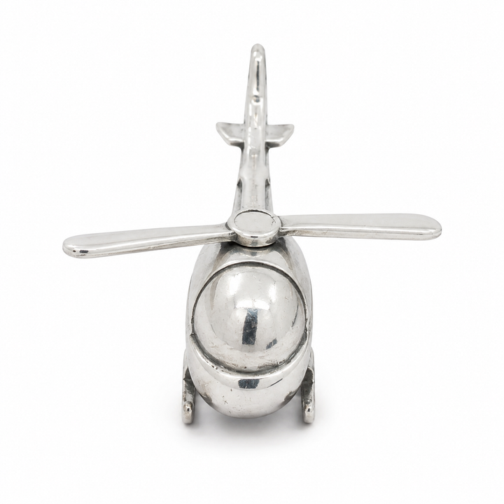 Sterling Silver Miniature Helicopter with Movable Rotor Blade – 1.75 Inch Collectible