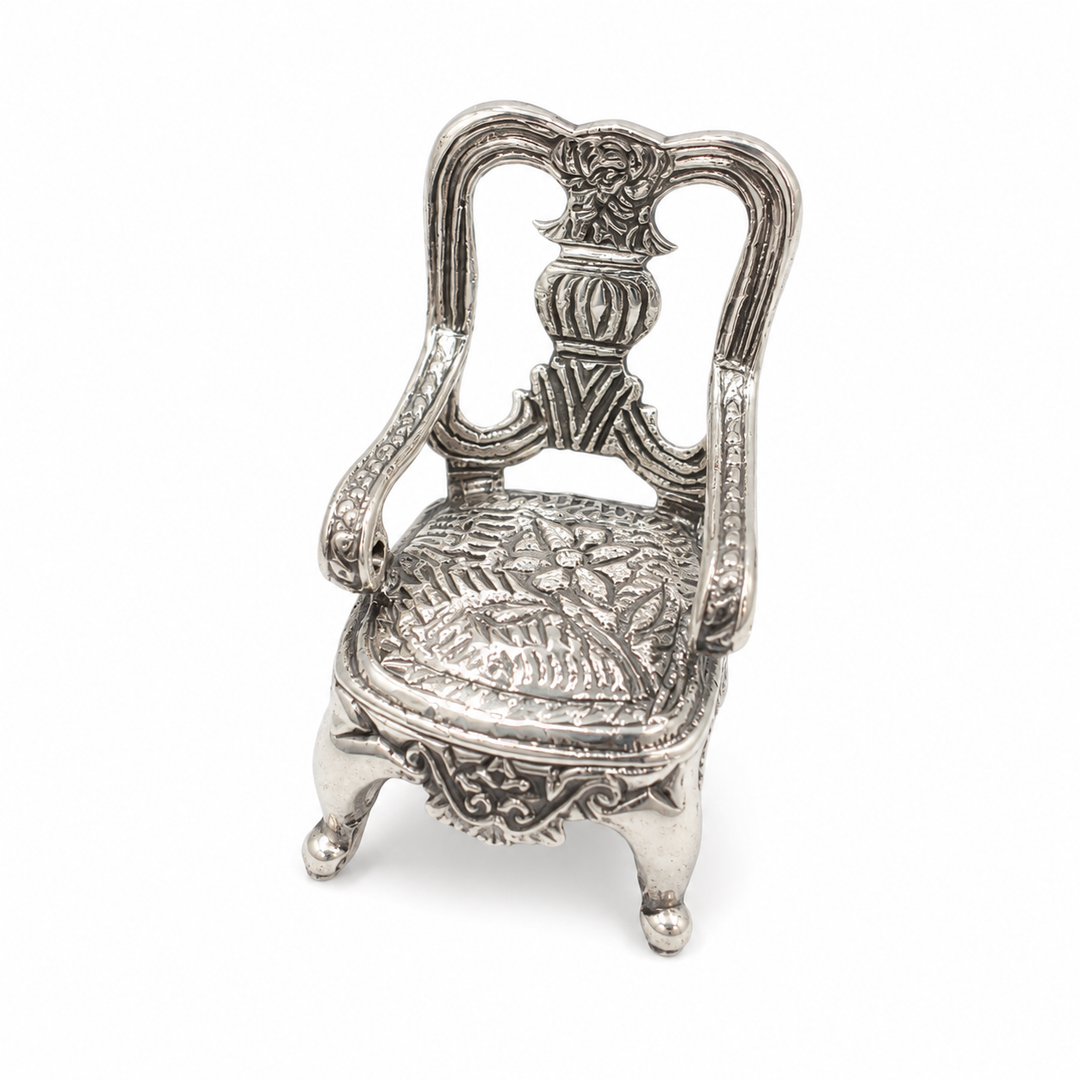 Sterling Silver Miniature Victorian Armchair – Ornate 1.4 Inch Collectible Chair