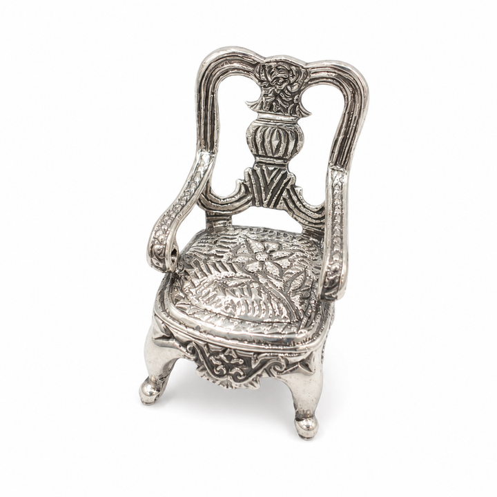Sterling Silver Miniature Victorian Armchair – Ornate 1.4 Inch Collectible Chair