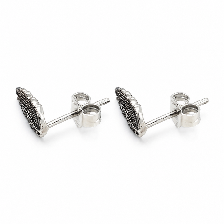 925 Sterling Silver Angel Wing Marcasite Post Earrings – 0.4 Inch Petite Stud Earrings