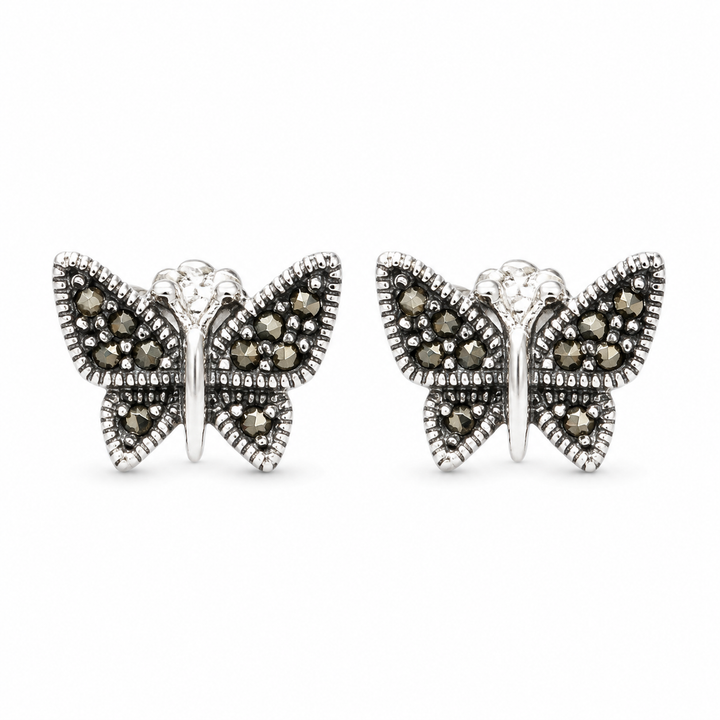 Sterling Silver Marcasite Butterfly Post Earrings – 0.4 Inch Petite Studs