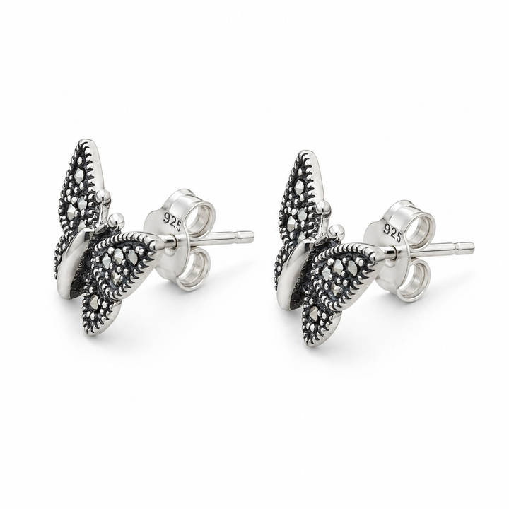 Sterling Silver Marcasite Butterfly Post Earrings – 0.4 Inch Petite Studs