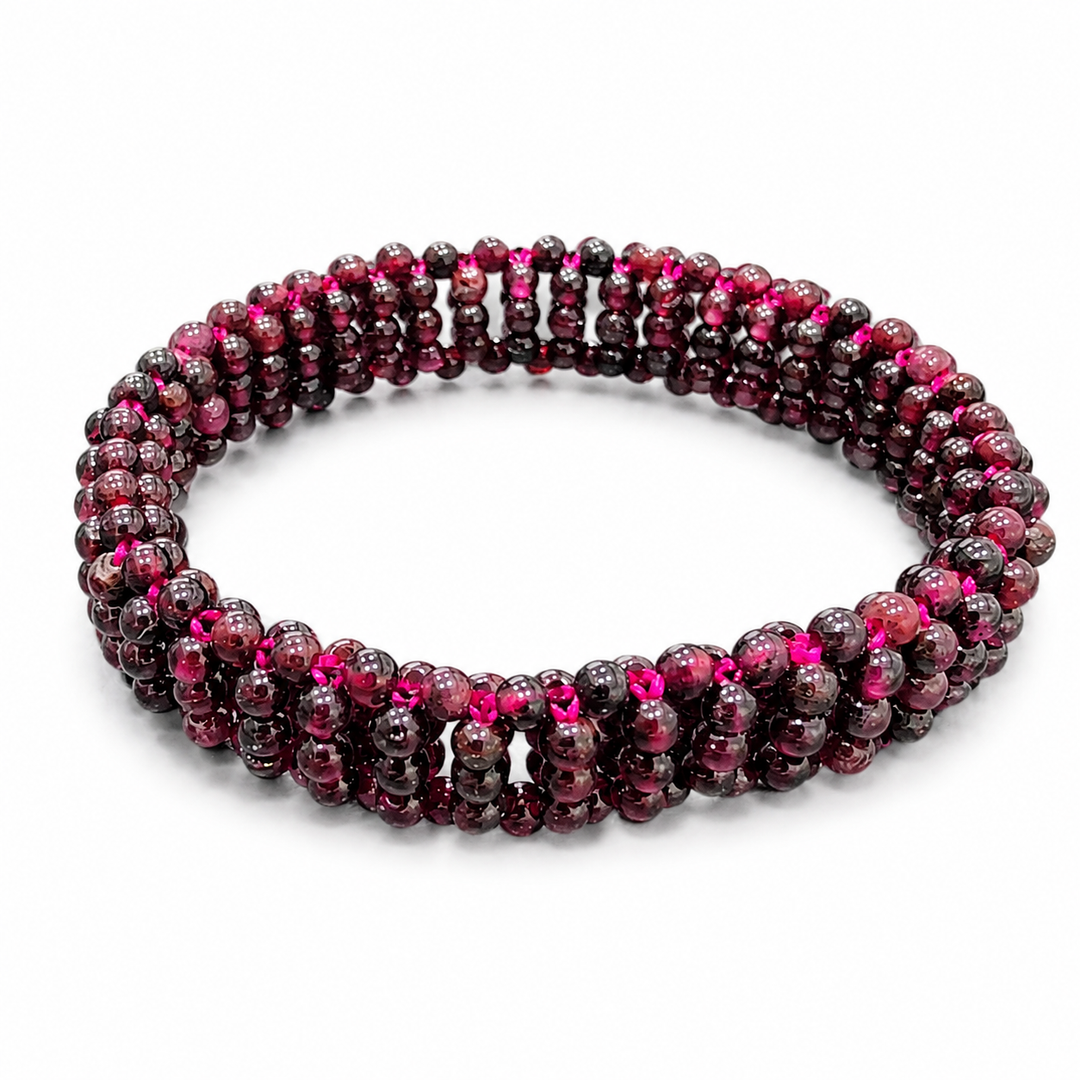 Handmade Garnet Stone Stretch Bracelet – 0.5 Inch Wide Beaded Gemstone Jewelry