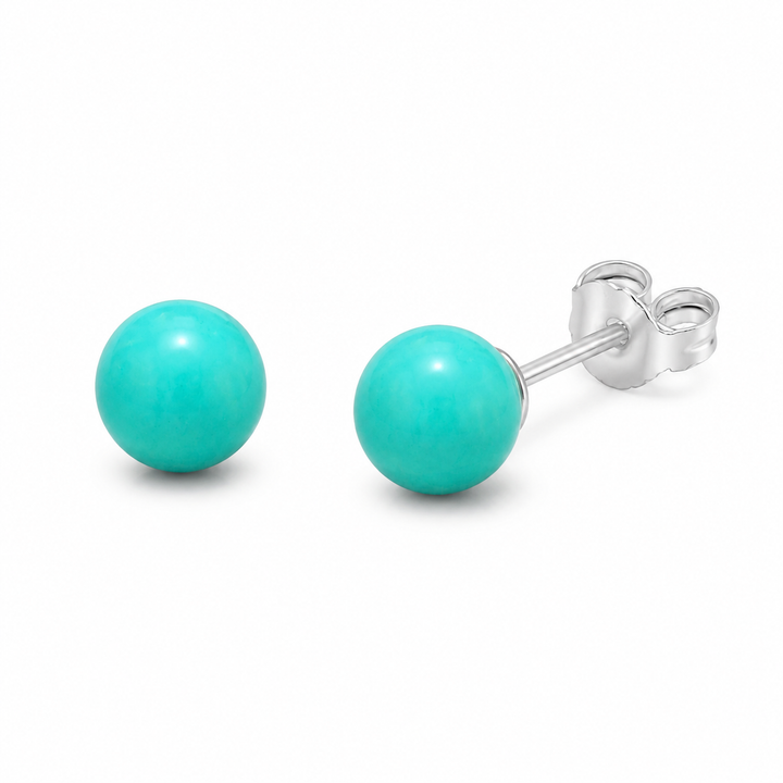 6mm Simulated Turquoise Stud Earrings in Sterling Silver – Round Blue Stone Post Earrings