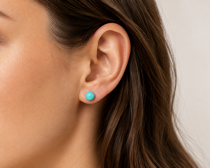 6mm Simulated Turquoise Stud Earrings in Sterling Silver – Round Blue Stone Post Earrings