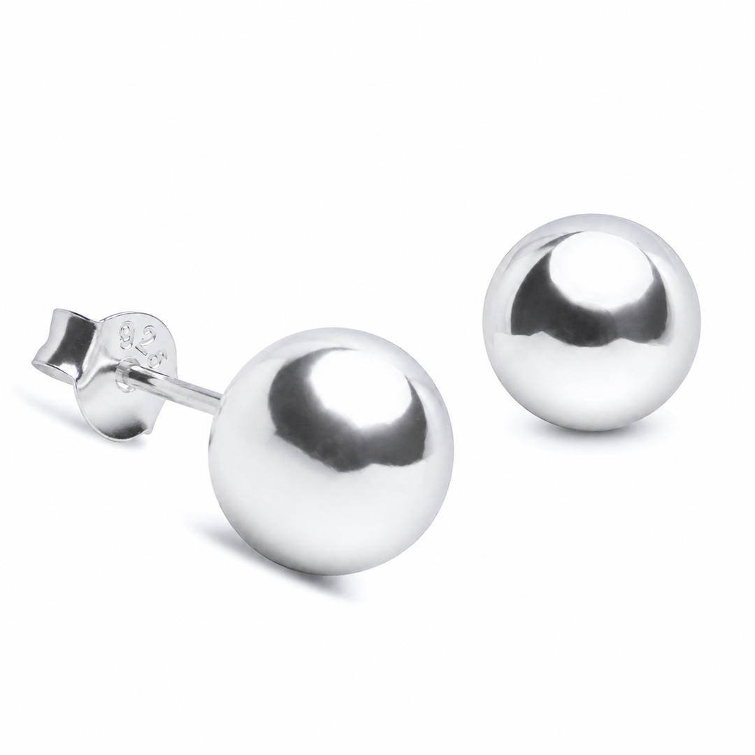 8mm Sterling Silver Ball Stud Earrings – Rhodium-Plated Round Bead Posts with Push Backs (Copy)