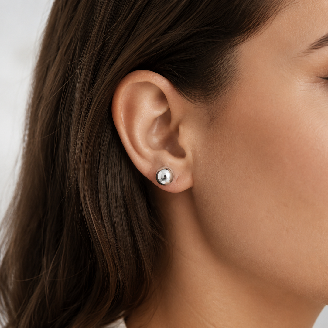 8mm Sterling Silver Ball Stud Earrings – Rhodium-Plated Round Bead Posts with Push Backs (Copy)