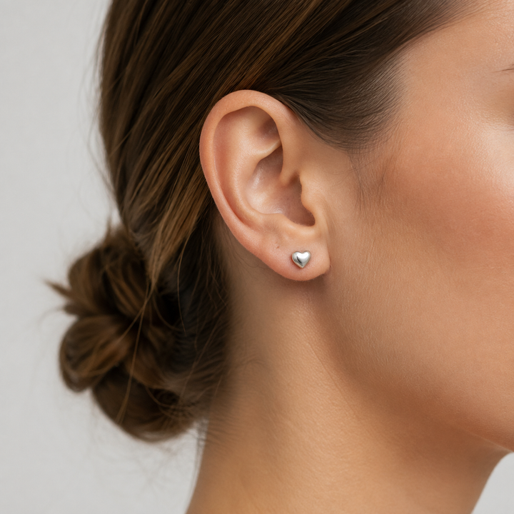 6mm Rhodium-Plated Sterling Silver Heart Stud Earrings – Polished Everyday Love Jewelry