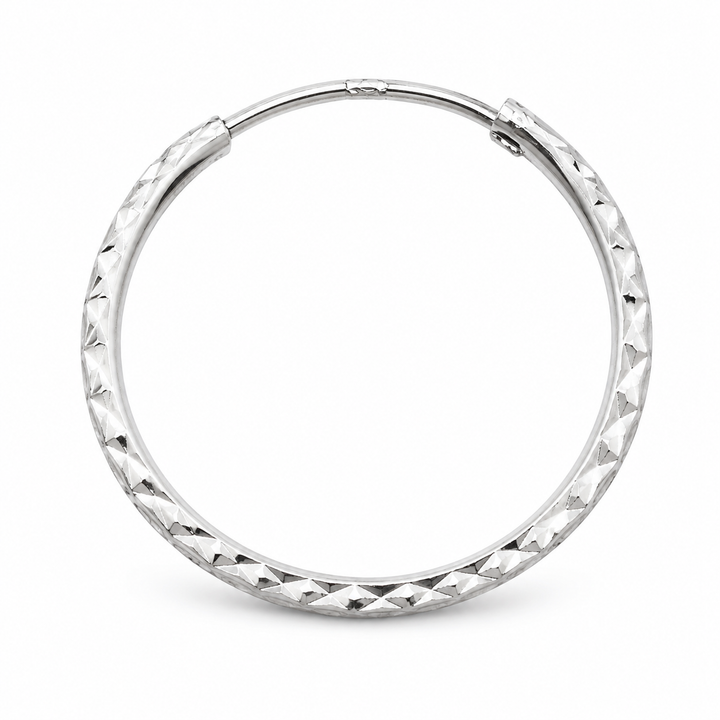 1-Inch Diamond-Cut Sterling Silver Hoop Earrings – Textured Classic Round Hoops