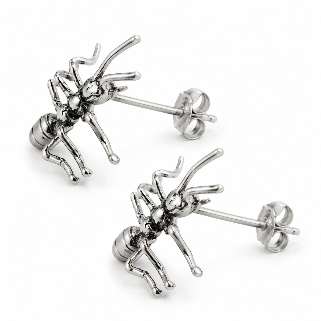 Sterling Silver Ant Stud Earrings – 0.75-Inch Insect Post Earrings with Butterfly Backs