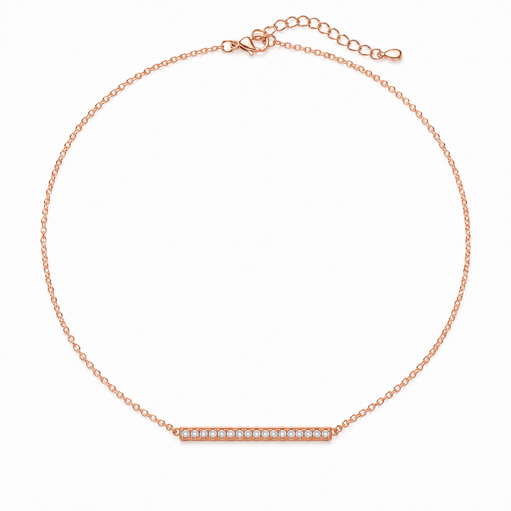 Rose Gold Over Sterling Silver Diamond Simulant Bar Necklace – 17-Inch Chain with 1.4-Inch Extension
