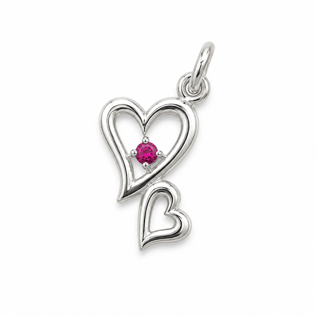 Double Heart Red Gemstone Sterling Silver Pendant – 1 Inch Open Heart Love Necklace Charm