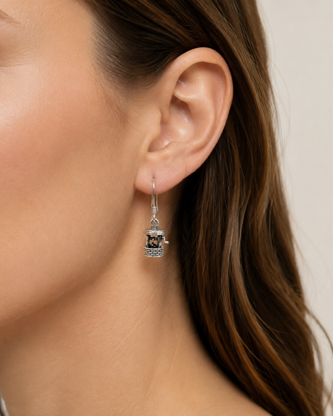 Sterling Silver Wishing Well Earrings – 0.6 Inch Miniature Good Luck Dangle Earrings