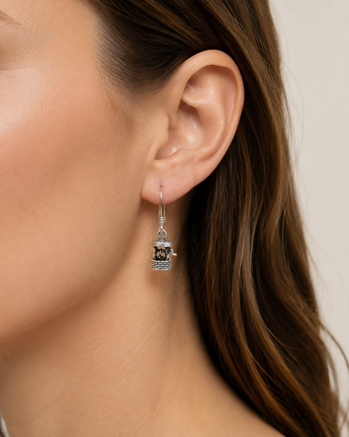 Sterling Silver Wishing Well Earrings – 0.6 Inch Miniature Good Luck Dangle Earrings