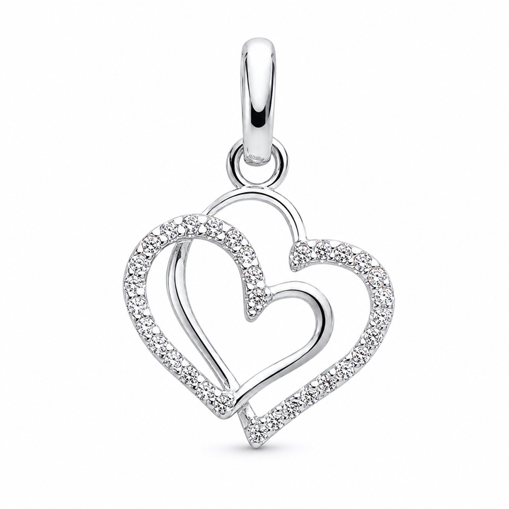 Dual Hearts Silver Pendant Necklace