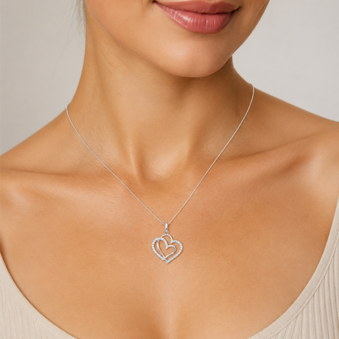 Dual Hearts Silver Pendant Necklace