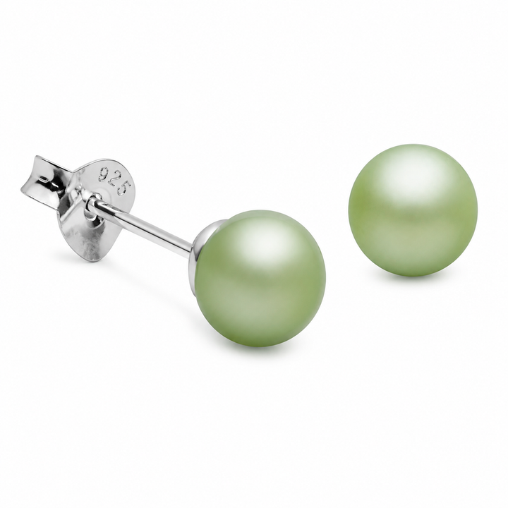6mm Light Green Freshwater Pearl Stud Earrings with Sterling Silver Posts
