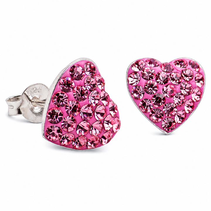 11mm Pink Diamond Simulant Heart Stud Earrings in Rhodium-Plated Sterling Silver