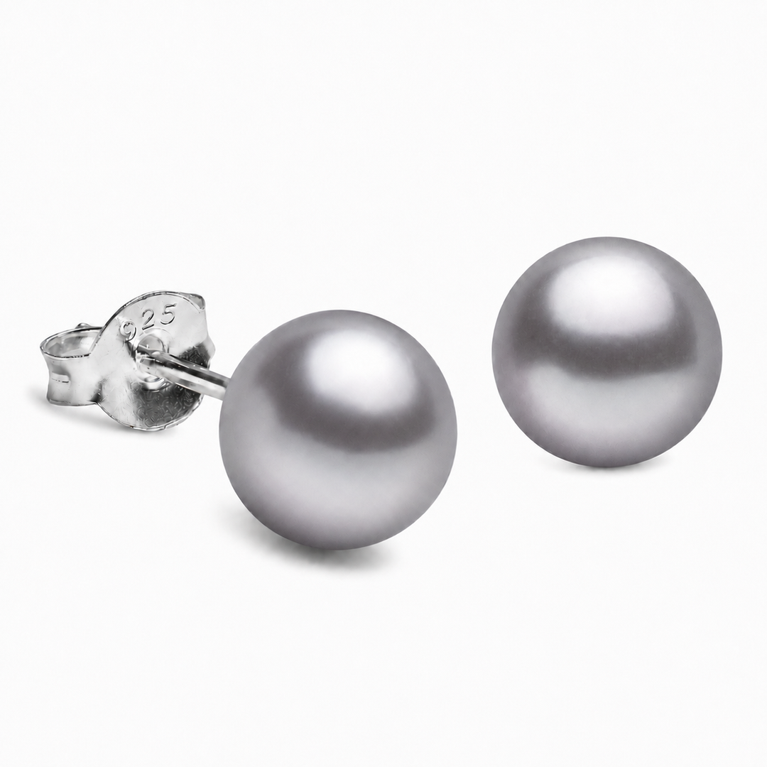 8mm Lavender Freshwater Pearl Stud Earrings in Rhodium-Plated Sterling Silver