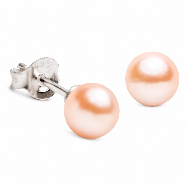6mm Peach Freshwater Pearl Stud Earrings with Sterling Silver Posts