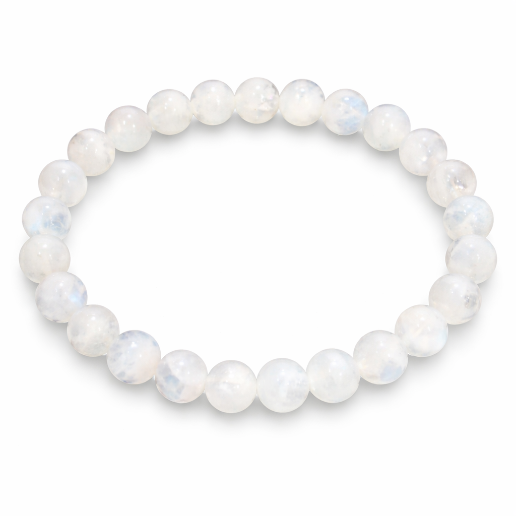7.5 mm Moonstone Bracelet – Natural Moonstone Bead Stretch Bracelet with Blue Flash (2.75" Diameter)