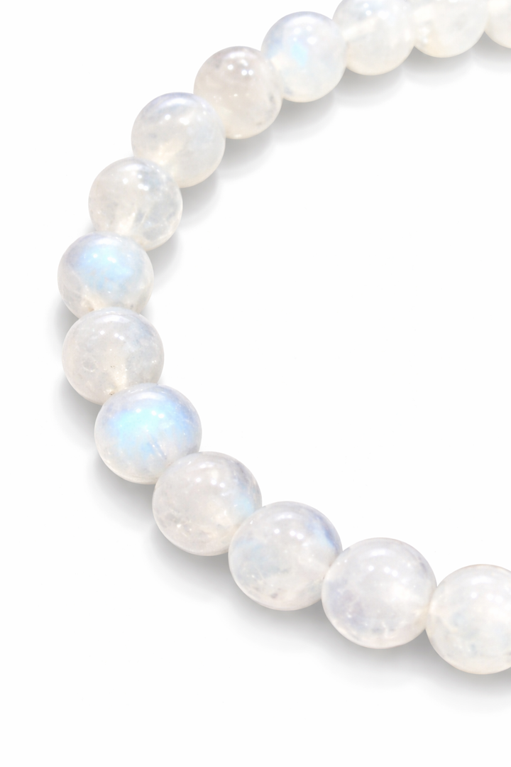 7.5 mm Moonstone Bracelet – Natural Moonstone Bead Stretch Bracelet with Blue Flash (2.75" Diameter)