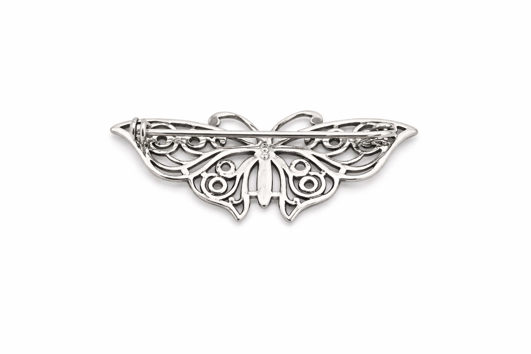 Sterling Silver Marcasite Butterfly Brooch – 1.75 Inch Wide Vintage Style Butterfly Pin