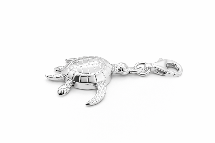 Sterling Silver Sea Turtle Charm Pendant – 1.5 Inch Drop with Bail – Ocean Inspired Jewelry