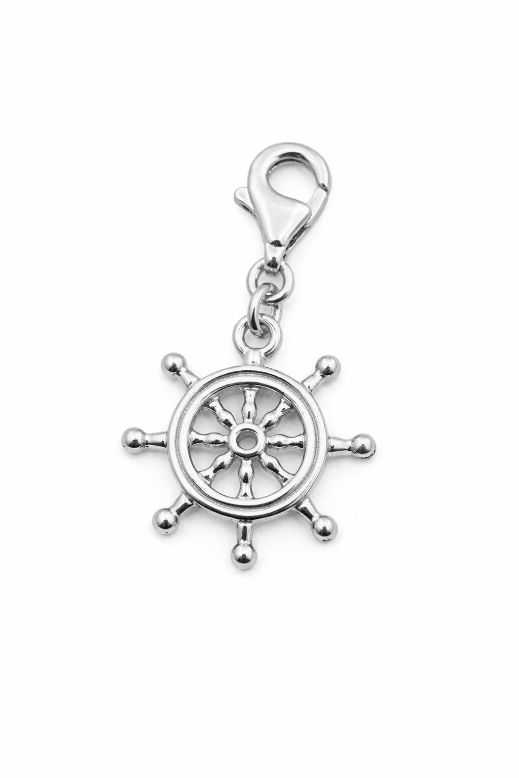 Sterling Silver Ship Wheel Charm Pendant – 1.05 Inch Drop with Bail – Nautical Jewelry