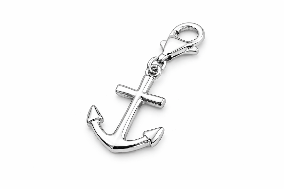 Sterling Silver Anchor Charm Pendant – 1 Inch Drop with Bail – Nautical Jewelry – Polished Silver Anchor Charm
