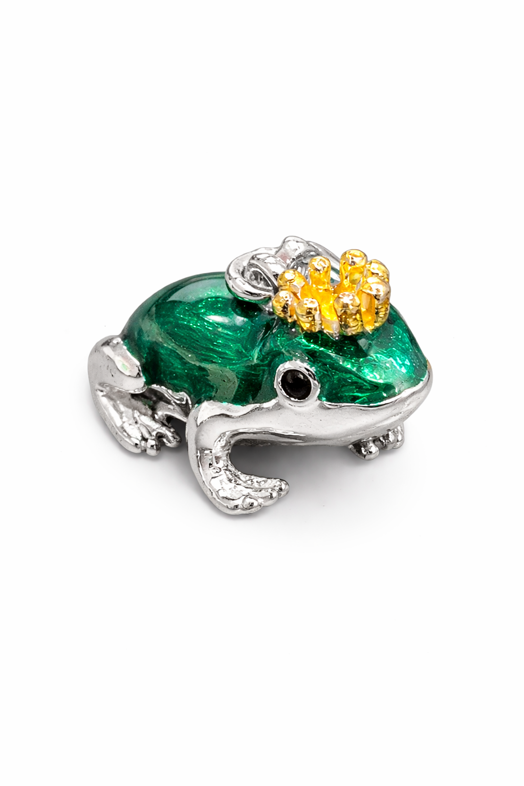 Sterling Silver Green Enamel Frog Charm with Crown – Heavy 0.95 Inch Wide Animal Pendant – Colorful Frog Jewelry Charm with Lobster Clasp