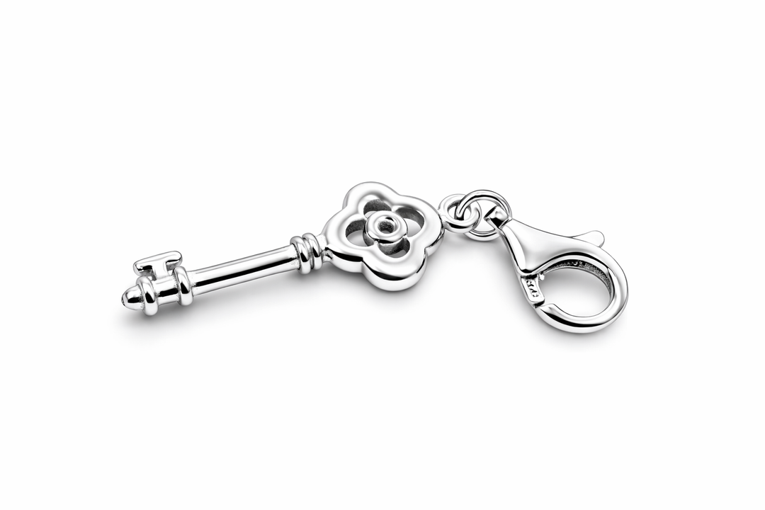 Sterling Silver Key Charm Pendant with Lobster Clasp – 1.4 Inch Drop with Bail – Vintage Style Key Charm for Bracelet or Necklace