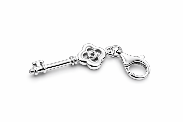 Sterling Silver Key Charm Pendant with Lobster Clasp – 1.4 Inch Drop with Bail – Vintage Style Key Charm for Bracelet or Necklace