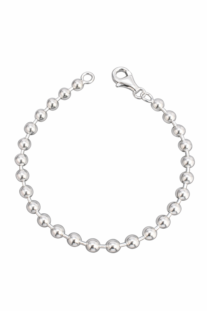 Sterling Silver 5mm Solid Bead Bracelet – 8" Adjustable, 13 Gram Weight