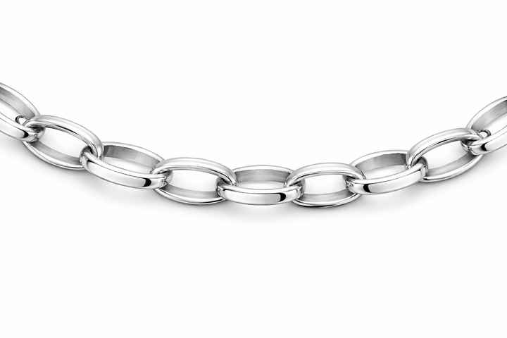 Solid Sterling Silver Bracelet – 7.5 Inch Oval Link Chain with Clasp
