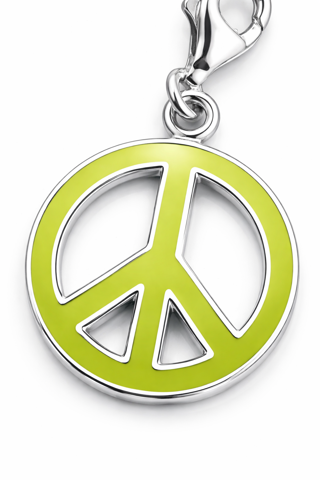 Sterling Silver Peace Sign Charm Pendant with Clasp – 1.2 Inch Drop, Green Enamel Dangle Charm