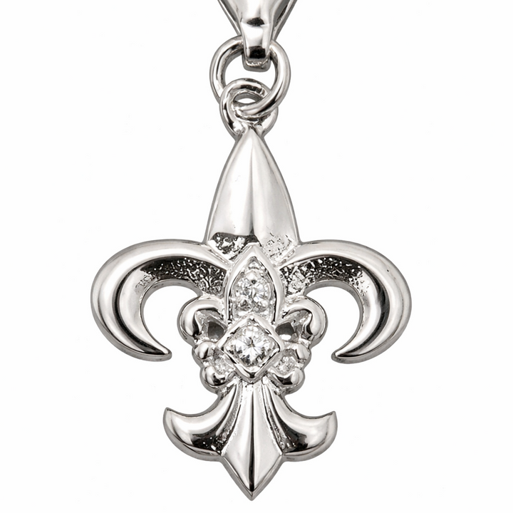 Sterling Silver Fleur De Lis Charm Pendant 1.1 Inch with Bail – Polished Silver Jewelry Charm, CZ Accent Fleur-de-Lis Pendant, Bracelet or Necklace Charm